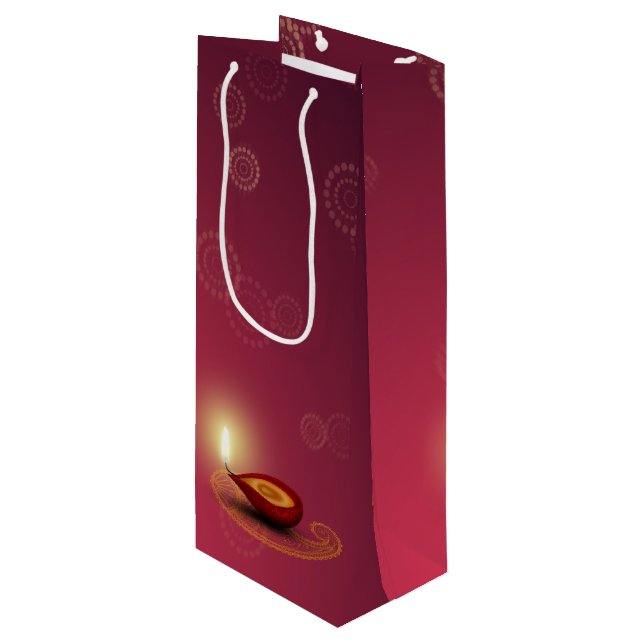 Shiny Happy Diwali Diya - Weinbeutel Geschenktüte Für Weinflaschen (Vorderseite Schrägansicht)