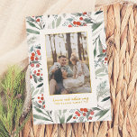 Shiny Heaven & Nature Sing Christmas Photo Folien Feiertagskarte<br><div class="desc">Add some shine to your Christmas cards with real gold, silver, or rose gold foil! This classic and timeless metallic style is sure to add another level to your cards. An elegant and minimalist design, with a backdrop of hand-painted holly, watercolor berries, pine, and lush botanical greenery, creates a classic...</div>