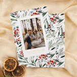 Shiny Heaven & Nature Sing Christmas Photo Folien Feiertagskarte<br><div class="desc">Add some shine to your Christmas cards with real gold, silver, or rose gold foil! This classic and timeless metallic style is sure to add another level to your cards. An elegant and minimalist design, with a backdrop of hand-painted holly, watercolor berries, pine, and lush botanical greenery, creates a classic...</div>