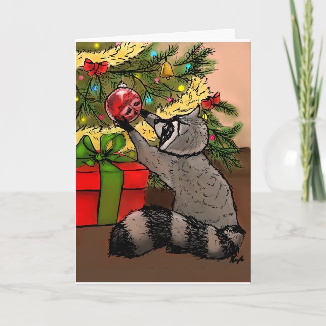 Shiny Holiday Raccoon Feiertagskarte (Vorderseite)