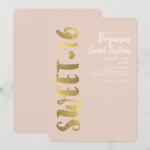Shiny Imitate Gold Foil Beige Sweet 16 Sechzehn Pa Einladung