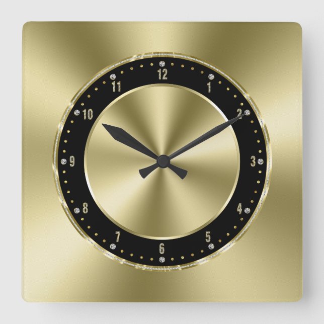 Shiny Imitats Gold Tones aus Edelstahl Quadratische Wanduhr (Vorderseite)