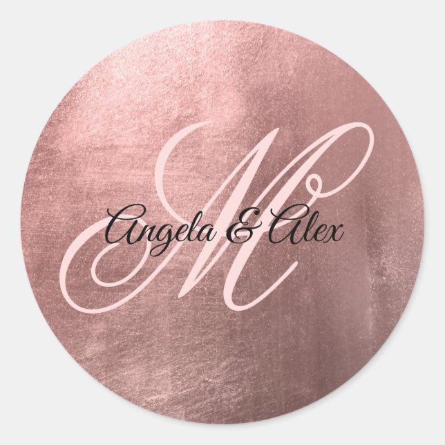 Shiny Imitats Rose Gold Foil Extravagant Wedding M Runder Aufkleber (Vorderseite)