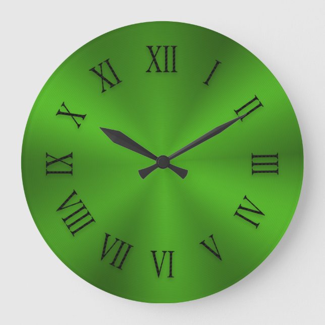 Shiny Lime Green Metallic Clock with Roman Numbers Große Wanduhr (Vorderseite)