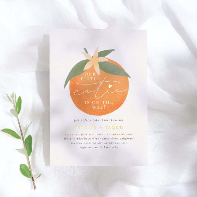 Shiny Little Süsse Orange Couple's Baby Shower Folieneinladung (Von Creator hochgeladen)