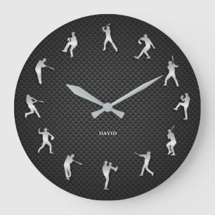 Shiny Metal Silver Baseball Player Monogram Große Wanduhr