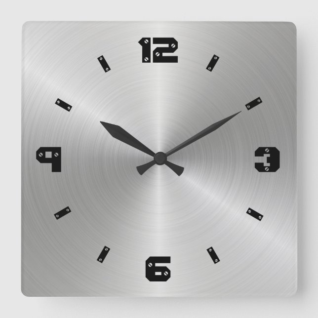 Shiny Metal Textur, Zahlen mit Schraubenköpfen Quadratische Wanduhr (Vorderseite)