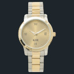 Shiny Metallic Gold | Roman Numerals | Monogram Armbanduhr<br><div class="desc">Elegant, slick, minimalistic image of shiny metallic gold stainless steel texture print with Roman numerals and a customizable monogram.</div>