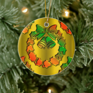 Shiny Metallic Golden Christmas Wreath Keramik Ornament