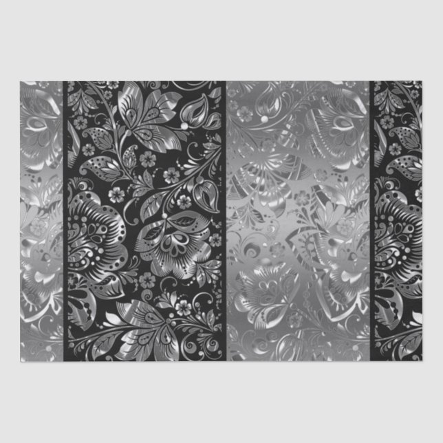 Shiny Metallic Silver Damasks Muster Seidenpapier (Vorderseite)