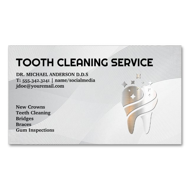 Shiny Metallic Tooth Logo | Zahnmedizin Magnetische Visitenkarte (Vorderseite)