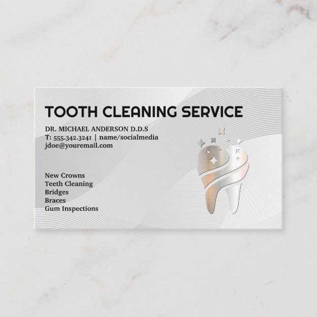 Shiny Metallic Tooth Logo | Zahnmedizin Visitenkarte (Vorderseite)