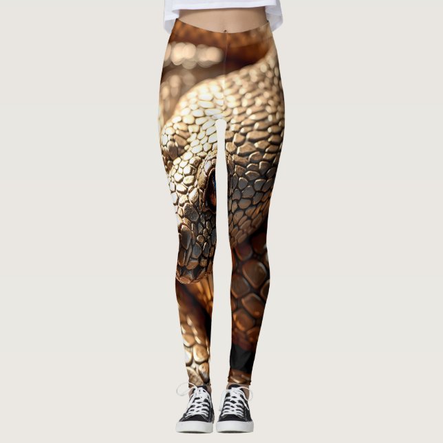 Shiny metallische Snakeskin-Textur in Bronze Leggings (Vorderseite)