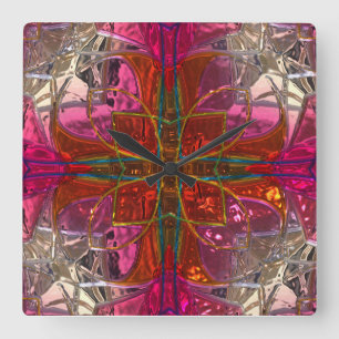 Shiny metallizer red and pink glass wall clock quadratische wanduhr