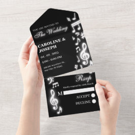 Shiny Musiknotens Hochzeit All In One Einladung