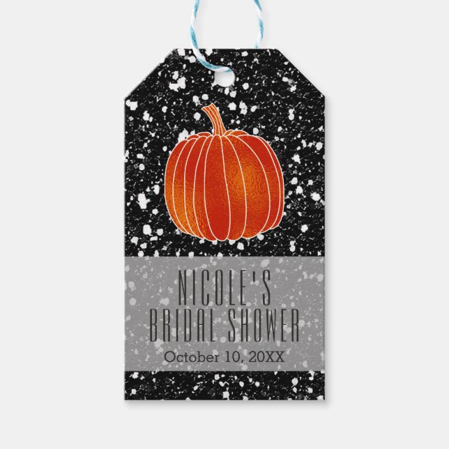 Shiny Orange Autumn Pumpkin Black Glitzer Bevorzug Geschenkanhänger (Vorderseite)