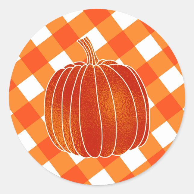 Shiny Orange Autumn Pumpkin Karierte Schachbretter Runder Aufkleber (Vorderseite)