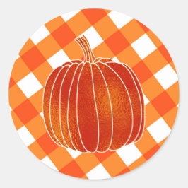 Shiny Orange Autumn Pumpkin Karierte Schachbretter Runder Aufkleber