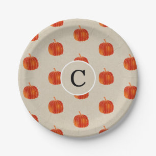 Shiny Orange Autumn Pumpkin Rustic Kraft Party Pappteller