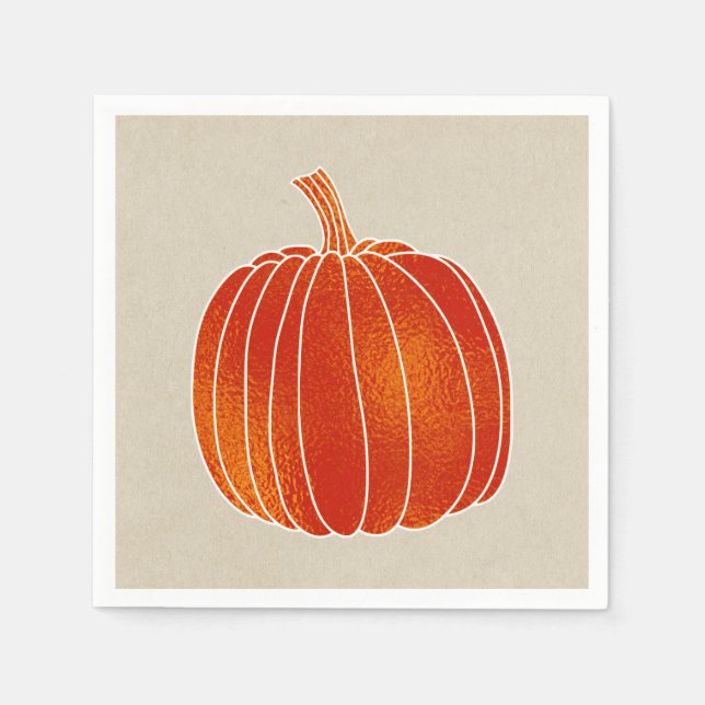 Shiny Orange Autumn Pumpkin Rustic Kraft Party Serviette (Vorderseite)