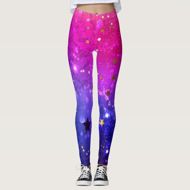 Shiny Pink Blue Background Leggings (Vorderseite)