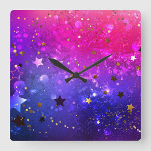 Shiny Pink Blue Background Quadratische Wanduhr