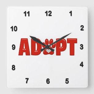 Shiny Red ADOPTIER Animal Paw Print mit weißem Her Quadratische Wanduhr