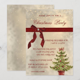 Shiny, Red Bow, Tree Corporate Christmas Party Einladung