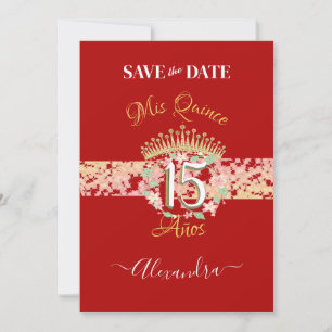 Shiny Red Elegant Quinceñera Spanisch Save The Date