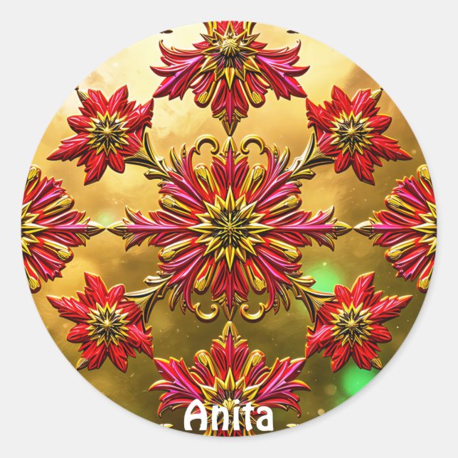 Shiny Red Gold Black Christmas ~ Runder Aufkleber (Vorderseite)