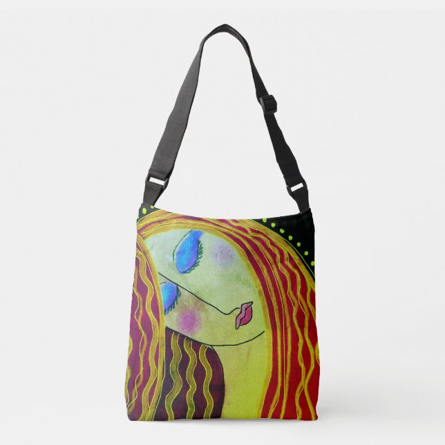 Shiny Red Hair Abstrakt Art Traumtasche Tragetaschen Mit Langen Trägern (Vorderseite)