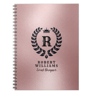 Shiny Rose-Gold Background Black Laurel Wreath Notizblock