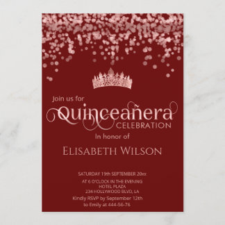 Shiny Rose gold confetti tiara Quinceañera Einladung