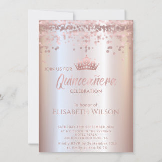Shiny Rose gold confetti tiara Quinceañera Invita Einladung