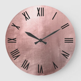 Shiny Rose Gold Imitate Schwarze römische Zahlen Große Wanduhr