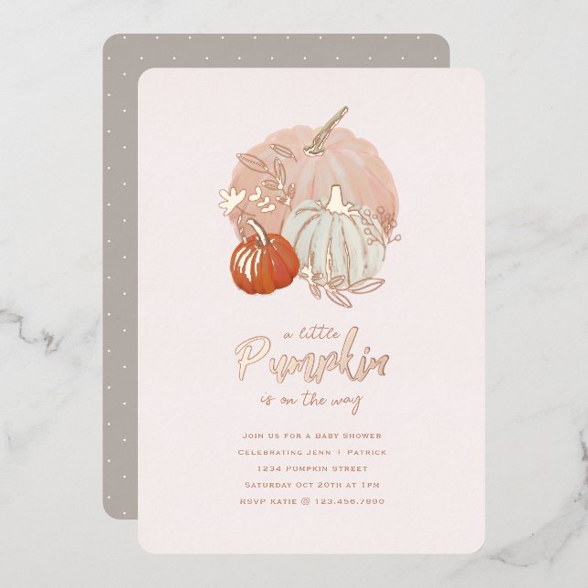 Shiny Rose Gold und Pink Pumpkin Baby Dusche Folieneinladung (Vorderseite/Rückseite)