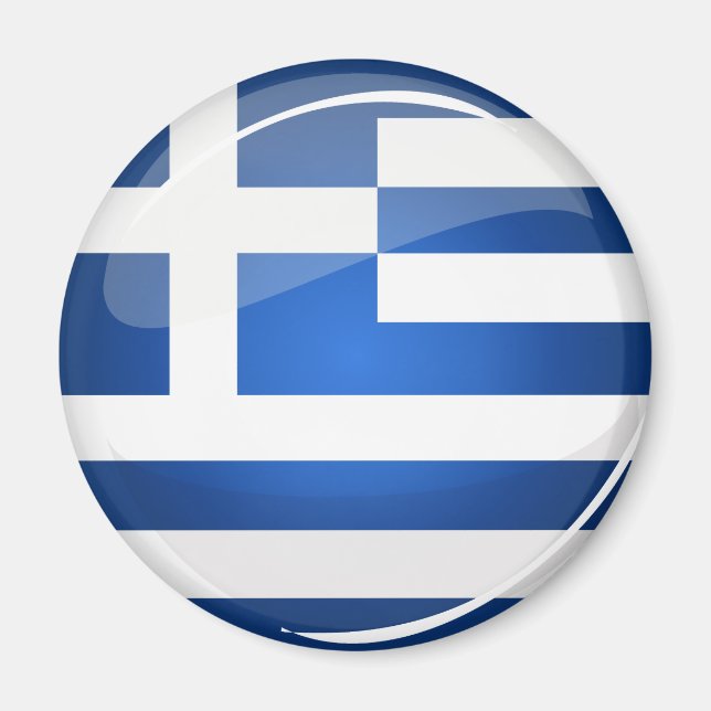 Shiny Round Greece Flag Magnet (Vorne)