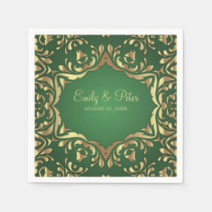 Shiny Royal Imitats Gold Ornamente auf Smaragdgrün Serviette