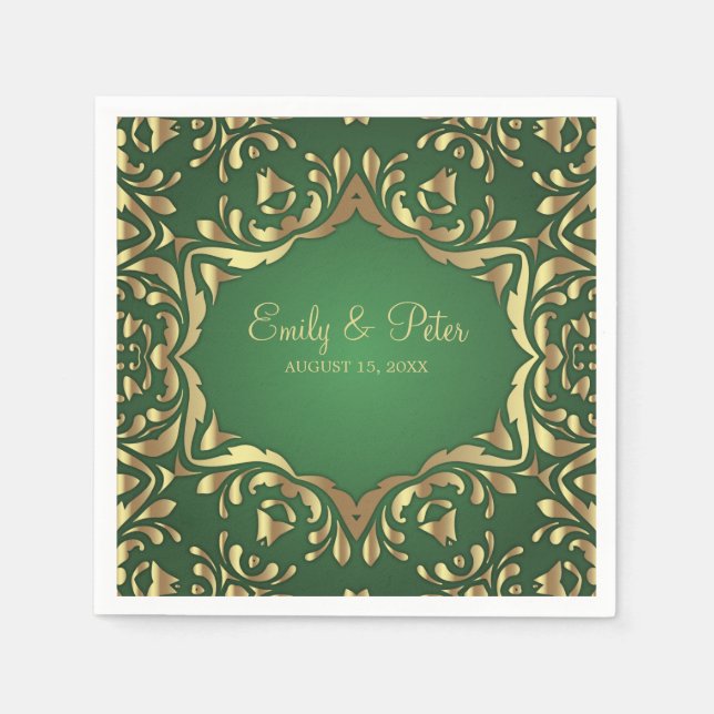 Shiny Royal Imitats Gold Ornamente auf Smaragdgrün Serviette (Vorderseite)