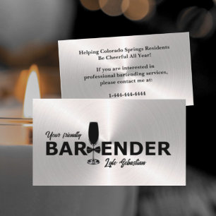 Shiny Silver Event Barkeeper Business Card Visitenkarte