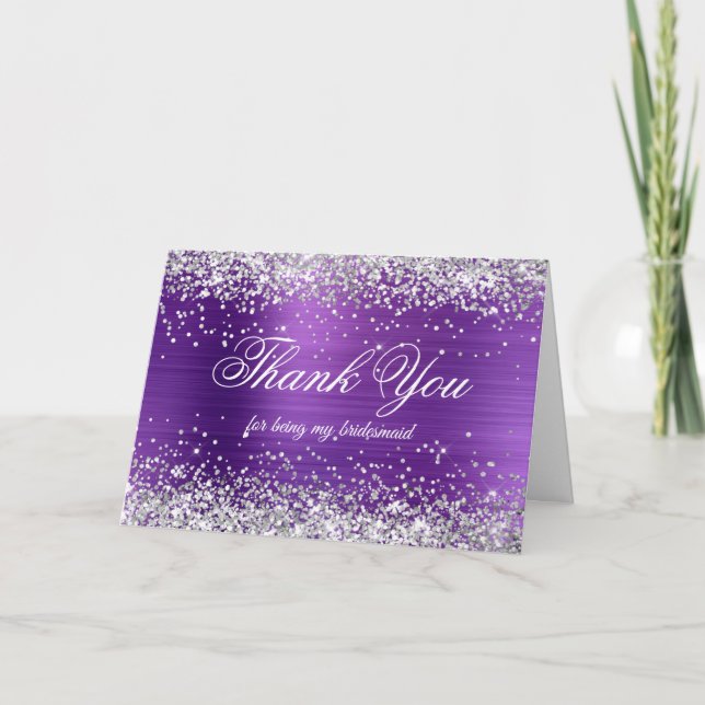 Shiny Silver Glitzer Amethyst Foil Bridesmaid Dankeskarte (Vorderseite)