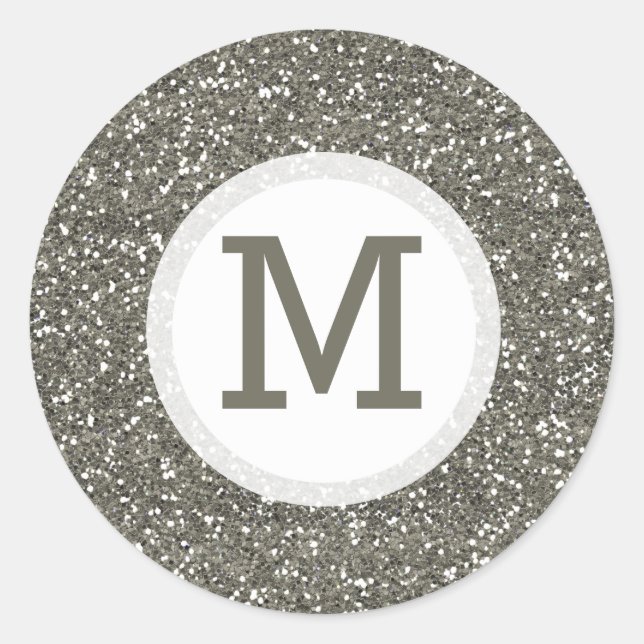 Shiny Silver Glitzer Monogram Siegel Runder Aufkleber (Vorderseite)