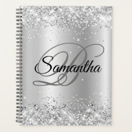 Shiny Silver Glitzer Pale Ombre Foil Monogram Planer
