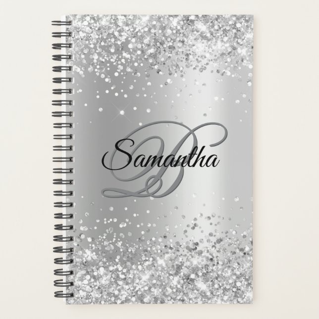 Shiny Silver Glitzer Shimmer Foil Monogramm Planer (Vorderseite)