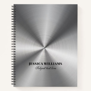 Shiny Silver Gray Stainless Steel Look Notebook Notizbuch