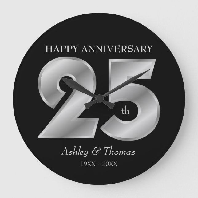 Shiny Silver Numbers Große Wanduhr (Vorderseite)