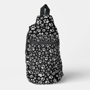 Shiny Silver Paws Schwarzer Hintergrund Print Patt Crossbody Bag