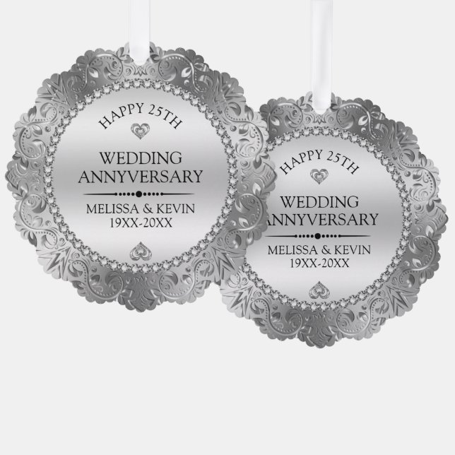 Shiny Silver Wirbel Rahmen 25. Hochzeit Ornament Karte (Vorderseite/Rückseite)