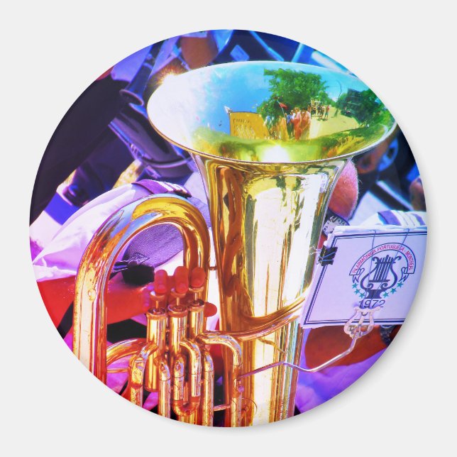 Shiny Tuba Slanted Perspective Brass Band Magnet (Vorne)