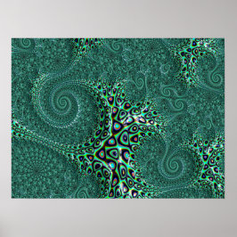 Shiny Wet Teal Spotted Octopus Fractal Art Poster